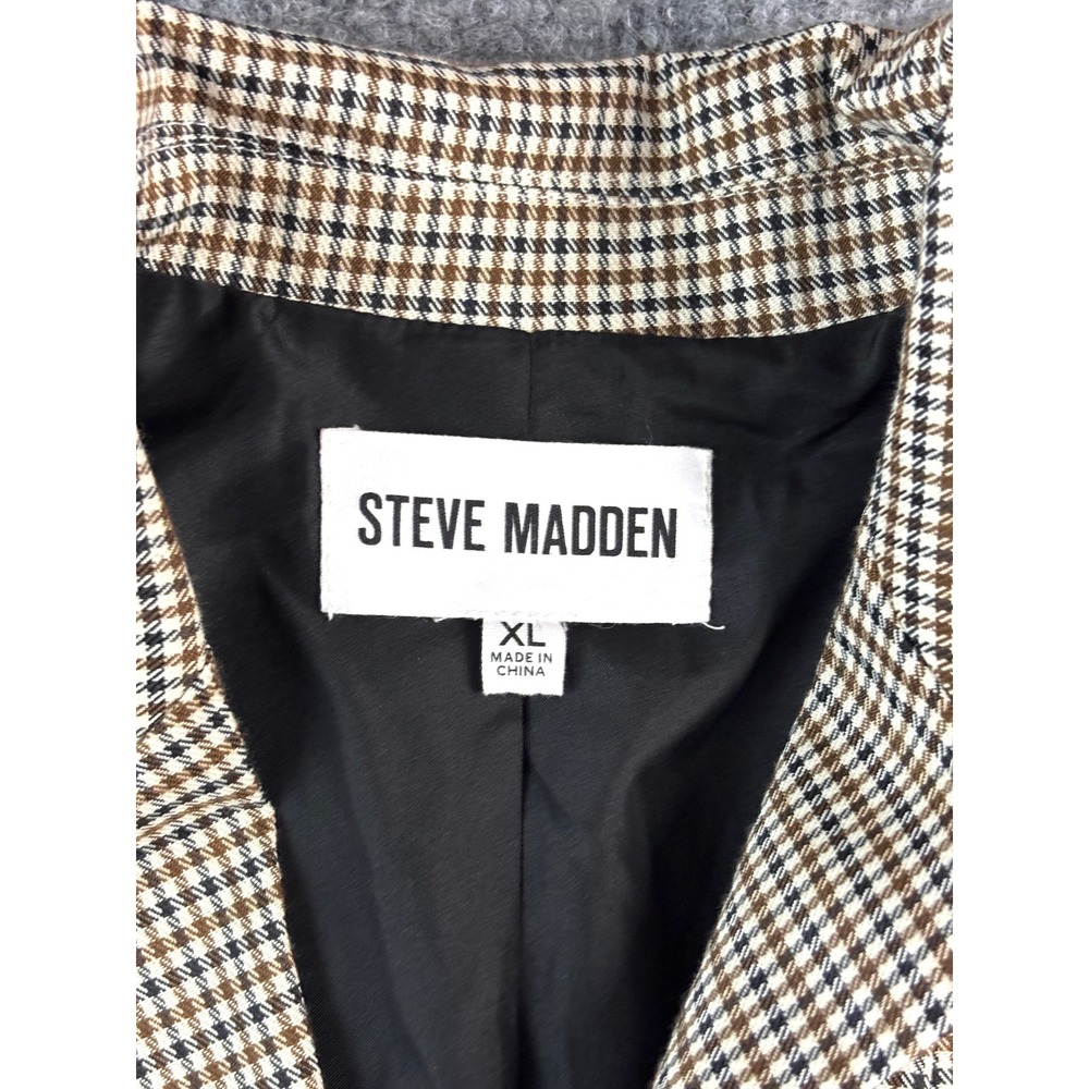 Steve Madden Houndstooth Blazer Jacket Women's XL Brown Black Check Two Button - Picture 3 of 12
